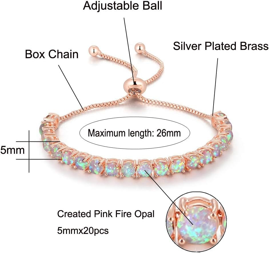 Adjustable Silver Plated Australian Opal Tennis Bracelet - Fashion Jewelry Gift dipped in rose gold plating 