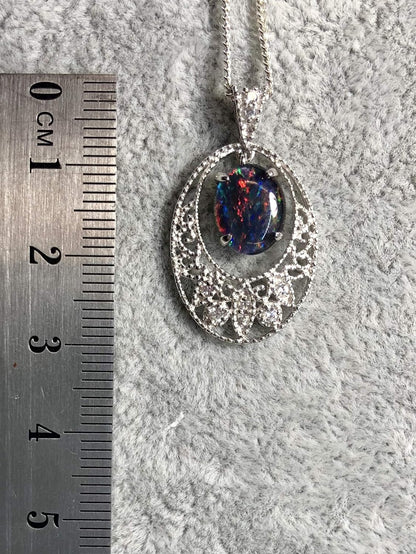 Antique Classic Vintage Design - 10X8Mm Multi Colour Opal - Genuine Australian Triplets Opal Necklace Pendant in Sterling Silver 18K Gold Plated Women'S Opal Jewellery