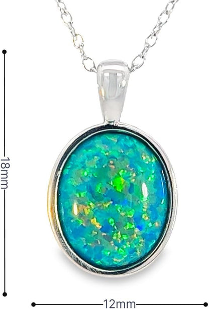 Australian opal Sterling Silver Necklace Bezel 12X10Mm Created Opal 