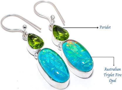 Australian Triplet Fire Opal, Earring 925 Sterling Silver Jewelry Earring 1.9" AS-2327