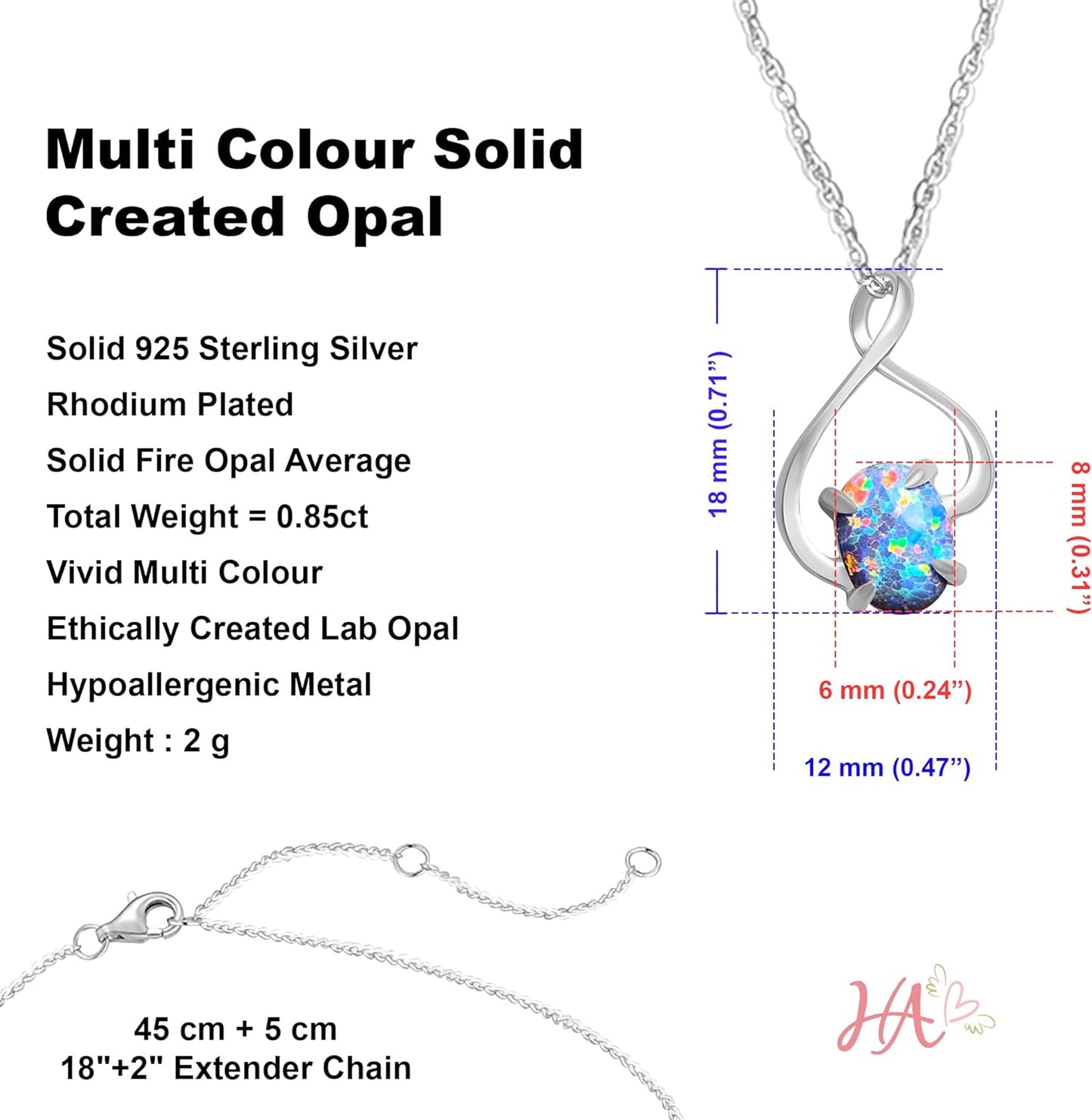 Fire Turquoise Opal Pendant in Modern Loop Infinity Setting, Adjustable 45 to 50Cm Sterling Silver Chain