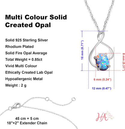 Fire Turquoise Opal Pendant in Modern Loop Infinity Setting, Adjustable 45 to 50Cm Sterling Silver Chain