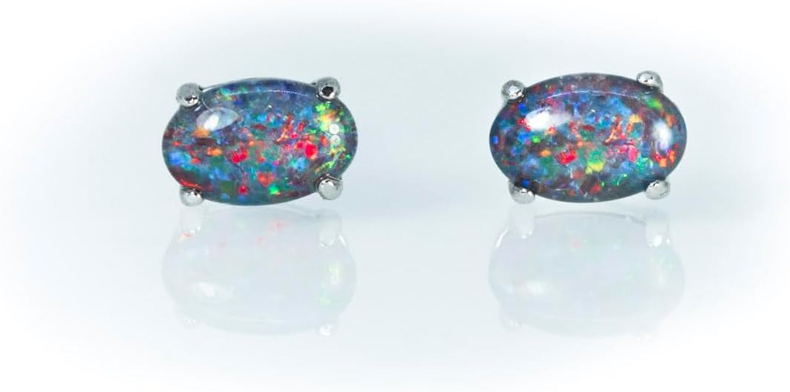 GENUINE Dainty Australian Triplet Opal Earring (More Red) in Sterling Silver White Gold Plated Women'S Jewellery