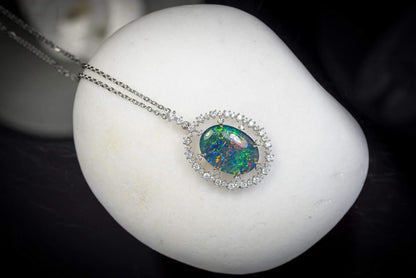 Genuine18X13Mm Australian Triplets Opal Necklace Pendant in Sterling Silver White Gold Plated Women's Opal Jewellery