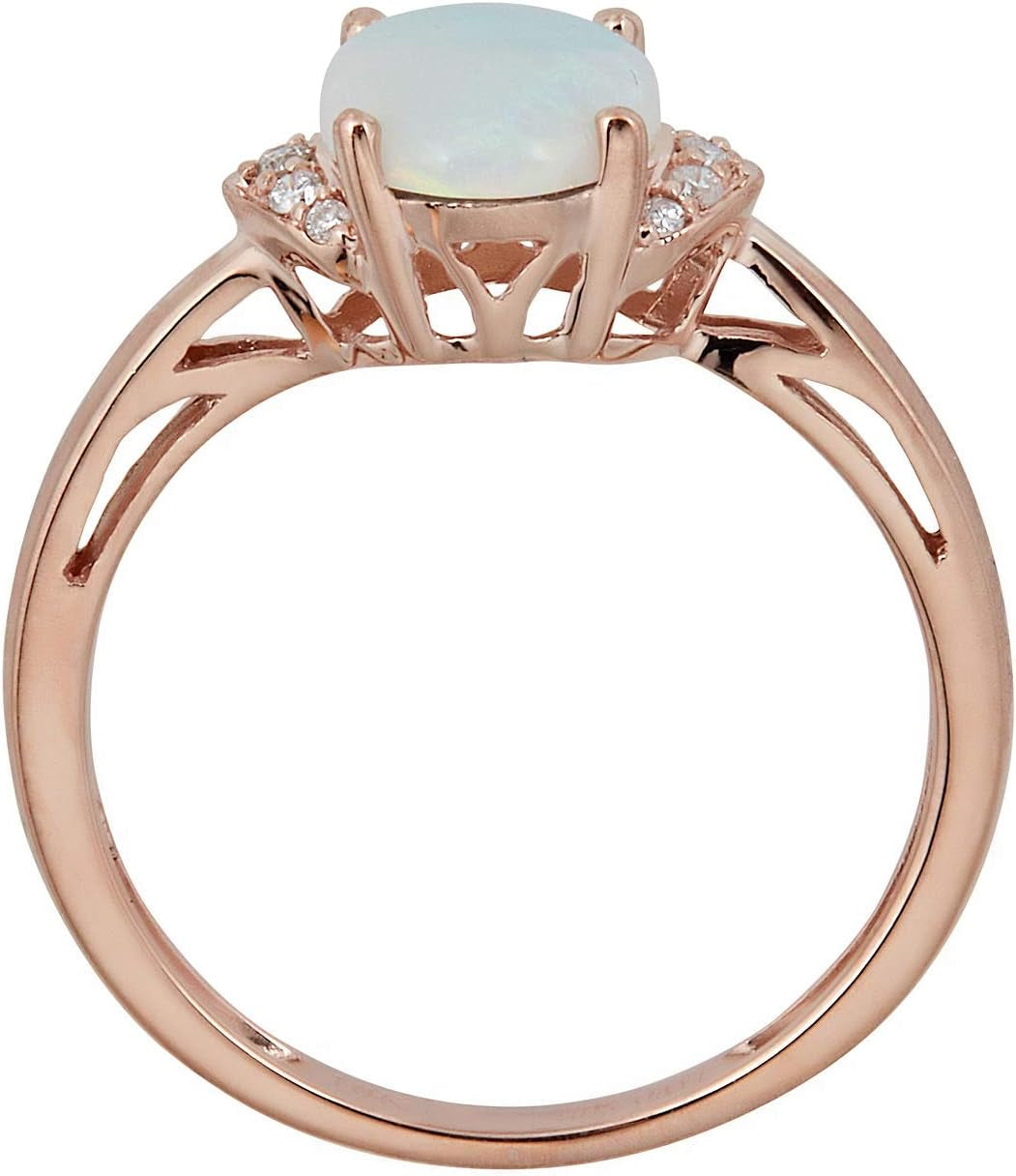 Women'S 10K Rose Gold Natural Australian Opal Ring with Real Diamonds (GJ17002R-OA-7-P)