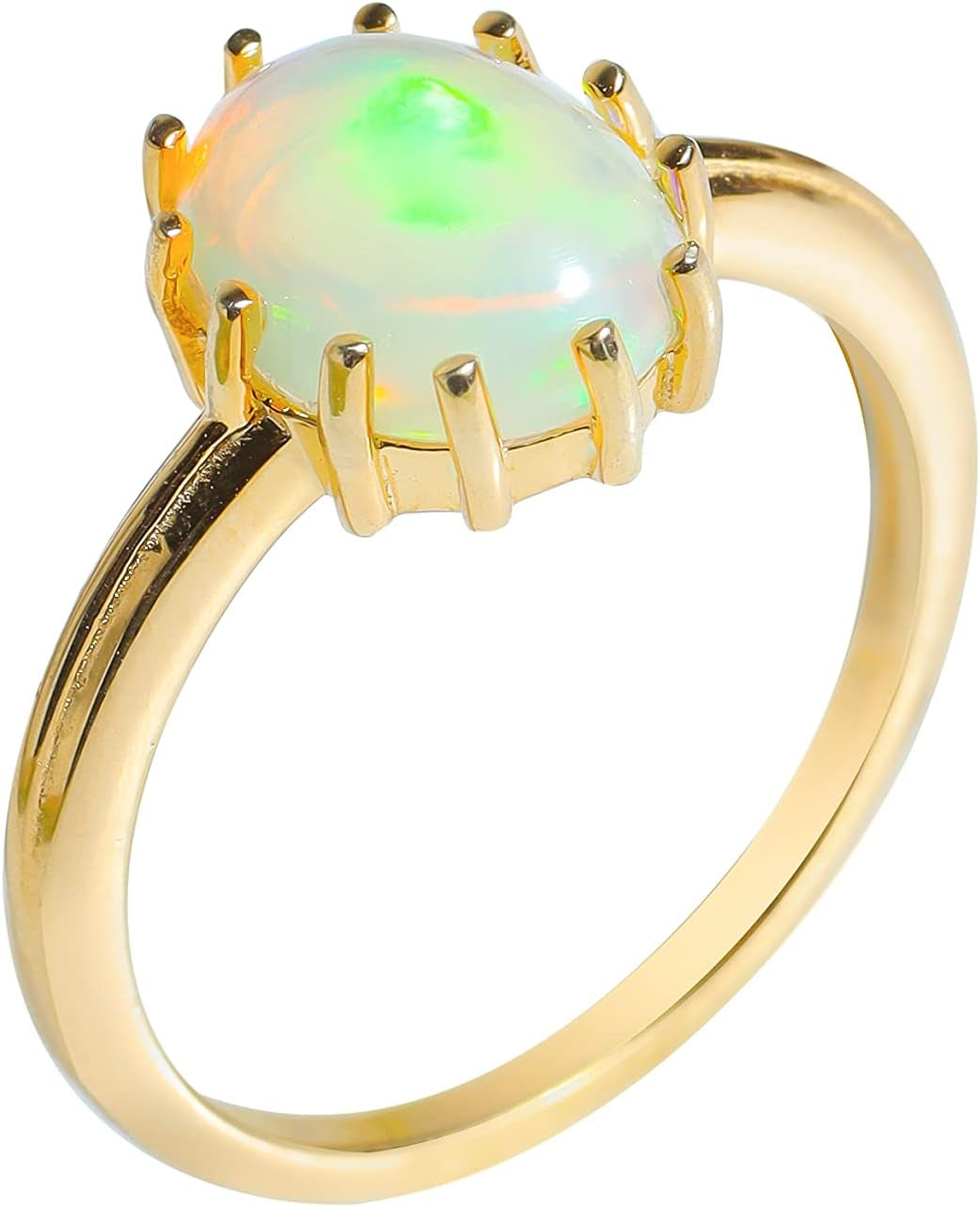 8X10 MM ring with beautiful white opal, 14K Gold over 925 Silver Ring