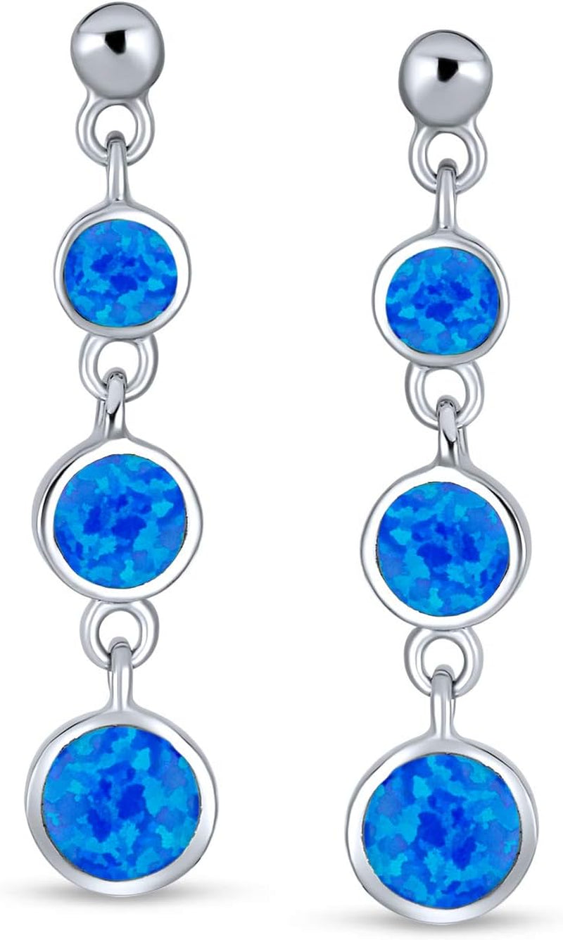 Geometric Gemstone Double Strand, Blue Fire Circle Opal Waterfall Dangle Earrings for Women Gold Plated .925 Sterling Silver