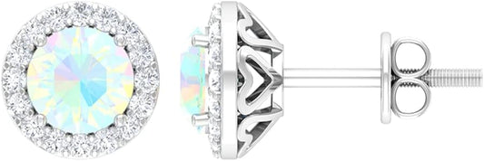 Opal Halo Minimal Stud Earrings AAA Quality