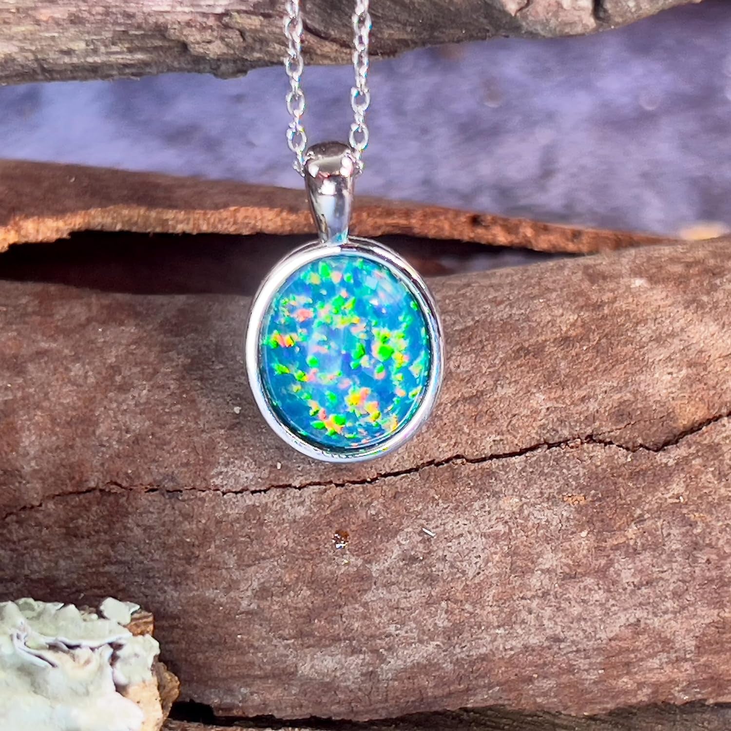 Australian opal Sterling Silver Necklace Bezel 12X10Mm Created Opal 