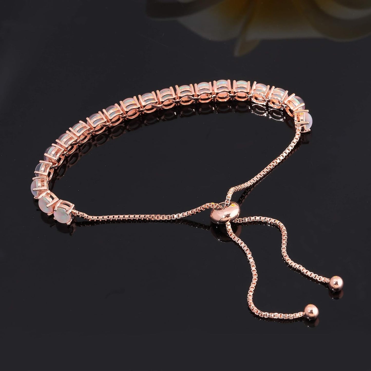 Adjustable Silver Plated Australian Opal Tennis Bracelet - Fashion Jewelry Gift dipped in rose gold plating 