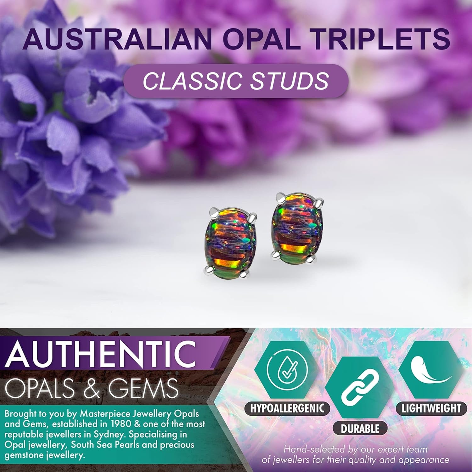 Australia| Opal Jewellery for Women Gifts Multi Colour Opal Sterling Silver Stud Opal Earrings 7X5Mm Natural Opal Triplets October Birthstone Anniversary Birthday Gift