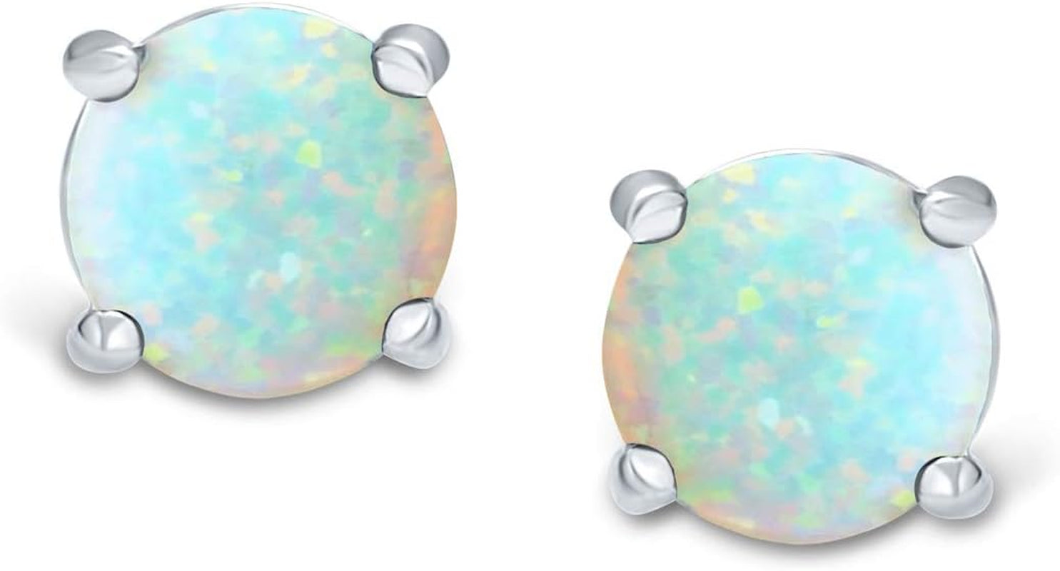 1CT Lab Created Iridescent Pink Blue White Orange Fire Opal round Solitaire Stud Earrings, .925 Sterling Silver, 6MM 4 Prong Basket Set