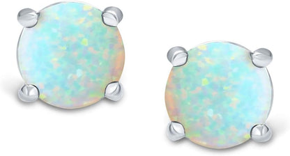 1CT Lab Created Iridescent Pink Blue White Orange Fire Opal round Solitaire Stud Earrings, .925 Sterling Silver, 6MM 4 Prong Basket Set