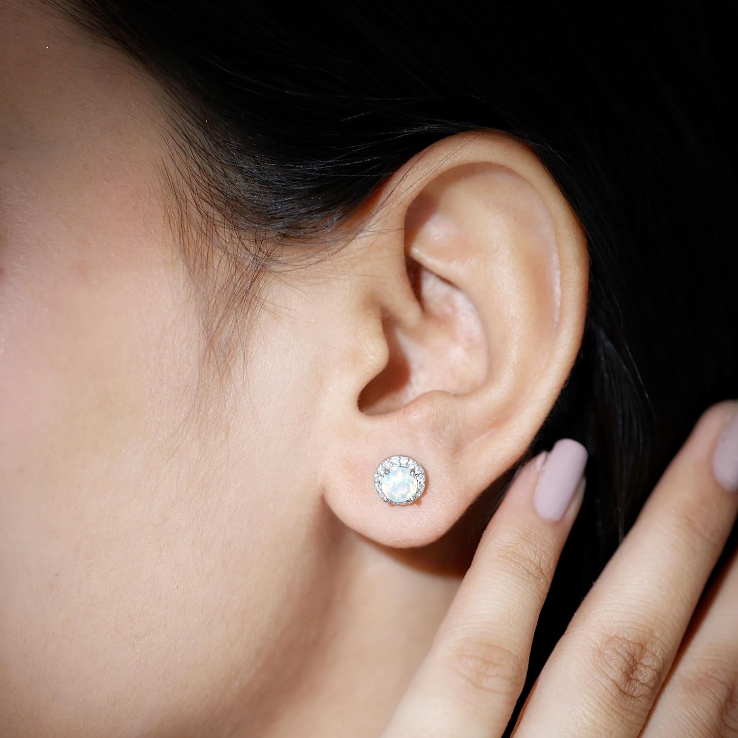 Opal Halo Minimal Stud Earrings AAA Quality